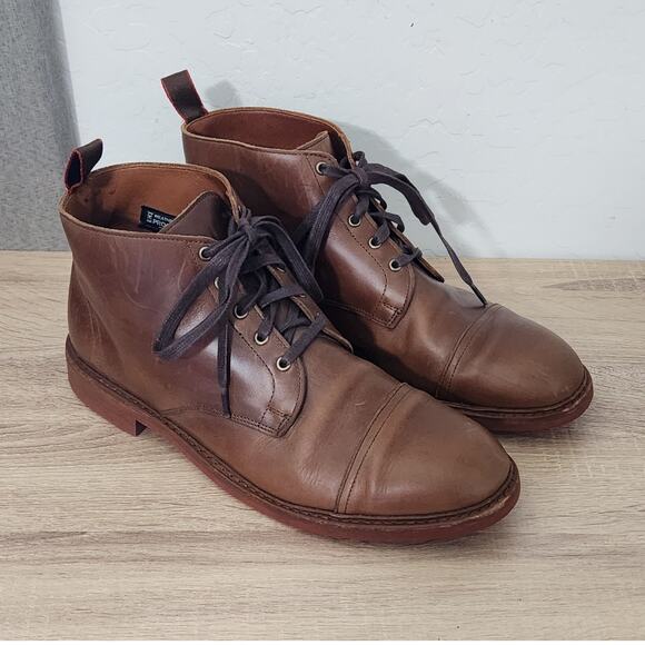 Allen Edmonds Ankle Boots Men's 12 Brown Leather Cap-toe Dainite Soles Lace Up - Picture 1 of 11